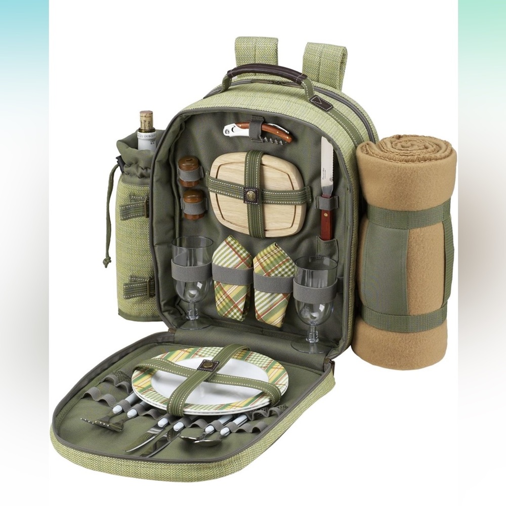 Picnic at Ascot Picnic Backpack w/Cooler, Insulated Wine Holder, Blanket